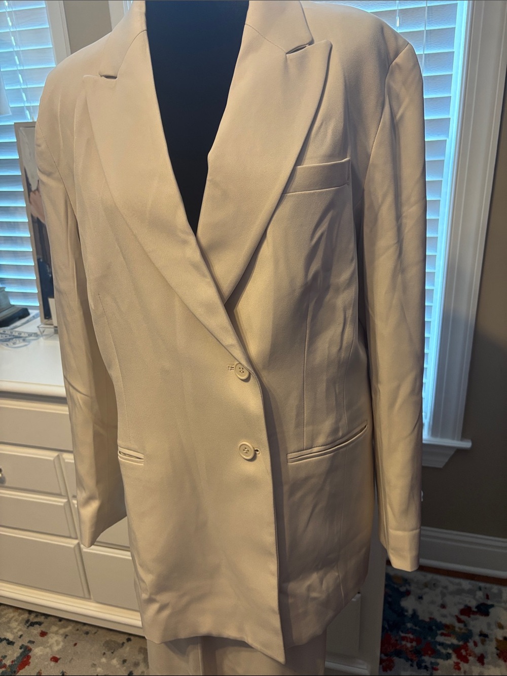 Cream Women's Two-Piece Blazer and Pant Set - Picture 3 of 7